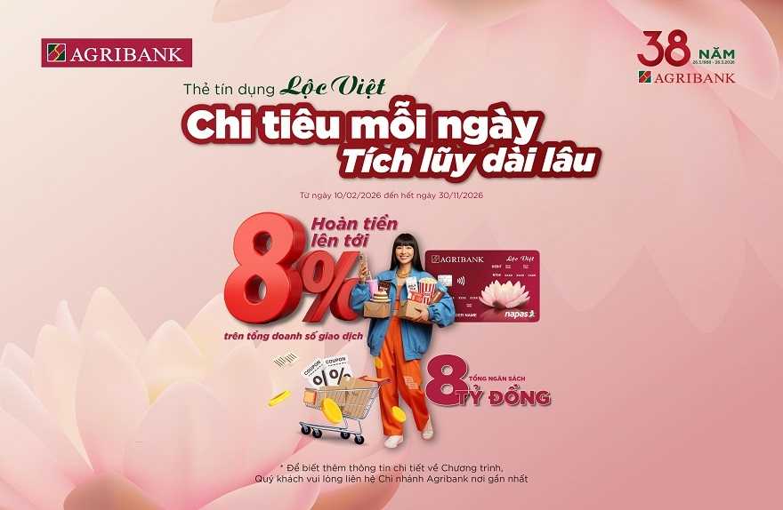 Agribank dành đến 8 tỷ đồng hoàn tiền chi tiêu cho chủ Thẻ Lộc Việt